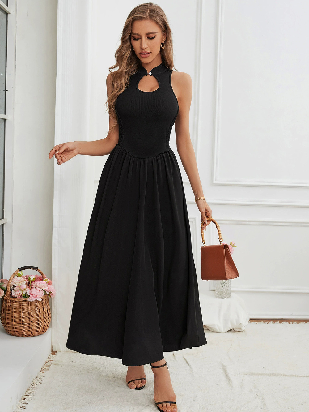 ZARA Summer Sexy Mock Neck Sleeveless Chinese Knot Dress